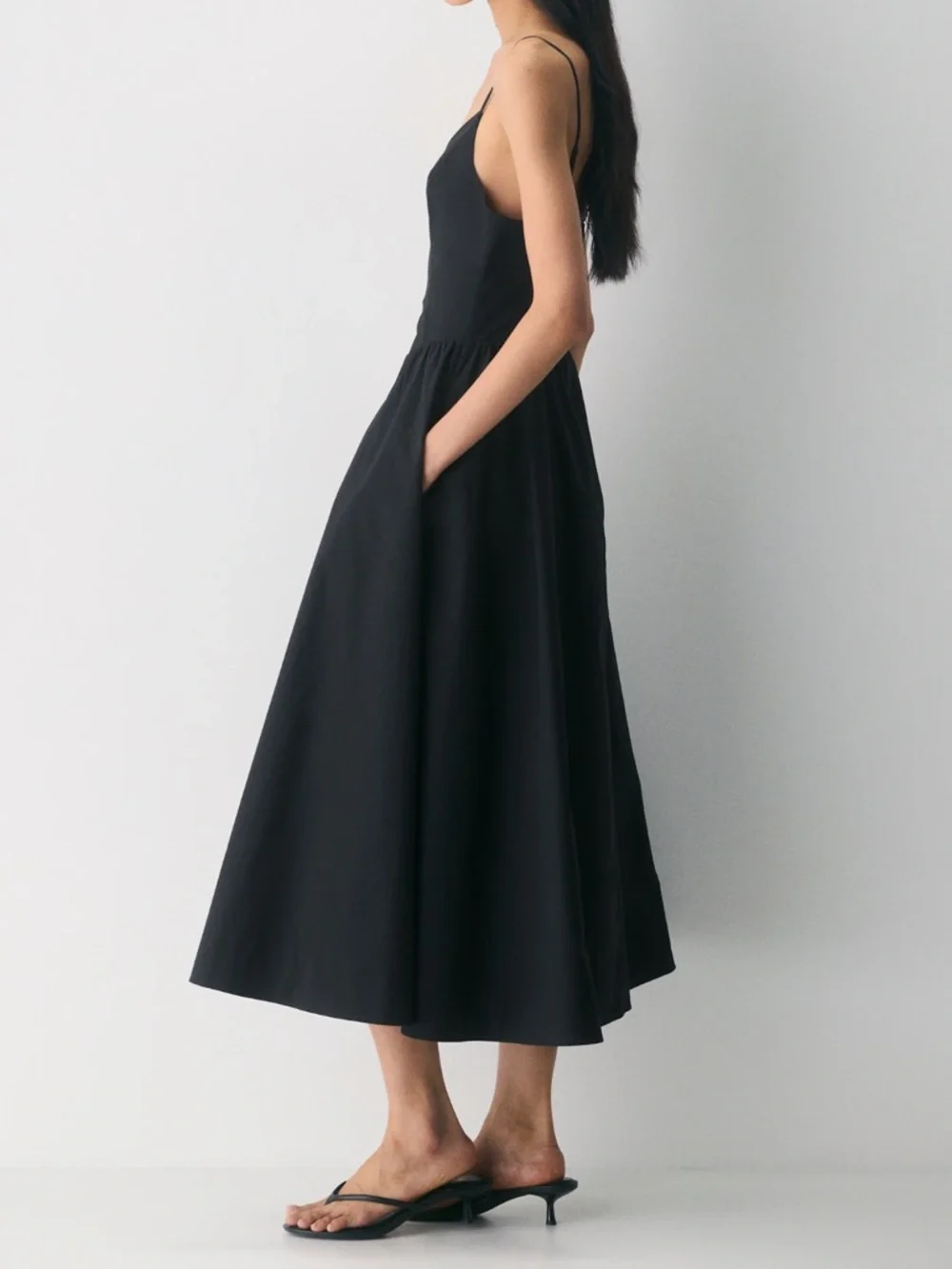 Aritzia Black Spaghetti-Strap Midi Dress - Picture 2 of 9